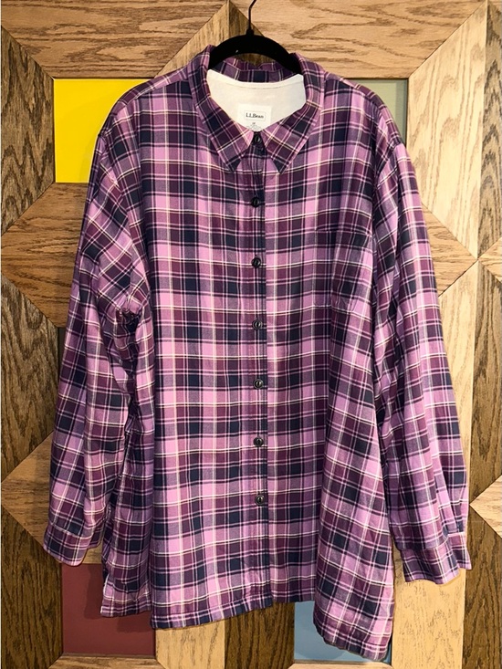 L.L. Bean Jackets & Blazers - LL Bean Sherpa Lined Fleece Womens 3XL Purple Plaid Flannel Jacket Chore Coat
